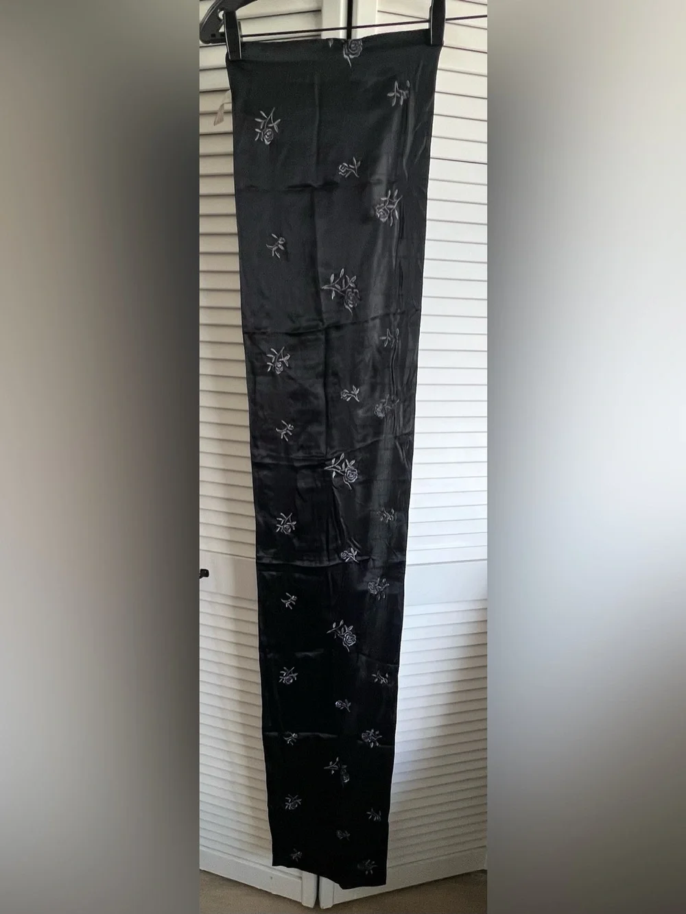 Silk Perry Ellis Black Floral Embroidered long Scarf Wrap. Super light.